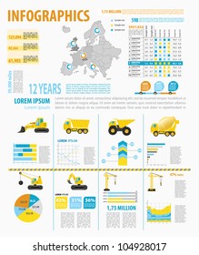 Detail infographic vector illustration with. Map of Europe, industrial and building infographics and Information Graphics. Easy to edit country
