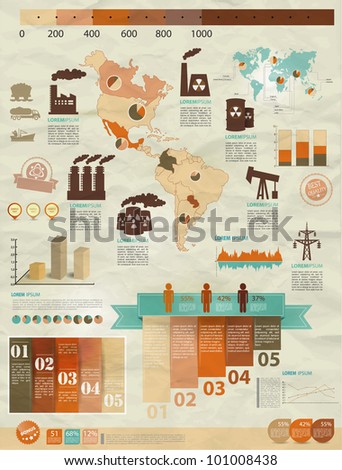 Detail infographic vector illustration with. Map of America, industrial infographics and Information Graphics. Easy to edit countries