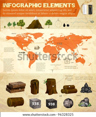 Detail infographic vector set | World Map and Information | Natural resources collection | Vector eps10 | Old paper texture