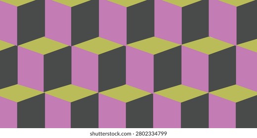 Detail of an isometric cube tessellation with purple and lime colored faces