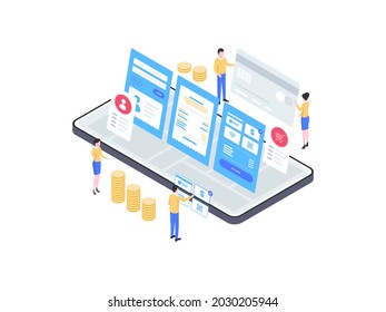 Detail Mobile Payment Isometric Illustration. Suitable for Mobile App, Website, Banner, Diagrams, Infographics, and Other Graphic Assets.