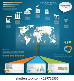 Detail modern infographic vector illustration with World Map, industrial infographics and Information Graphics. Easy to edit states. Paper style