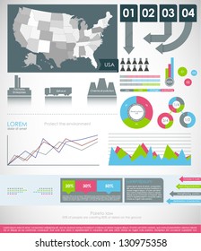 Detail modern infographic vector illustration with Map of USA, industrial infographics and Information Graphics. Easy to edit states. Paper style