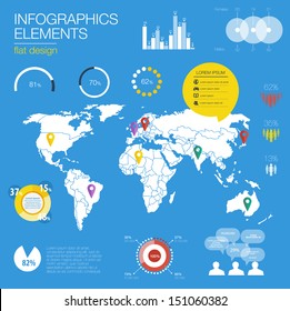 Detail Modern Infographic Vector Illustration With Map Of World, Information Graphics. Easy To Edit Country. Modern Flat Design