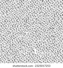 Detail, old soft and fluffy woolen jersey. Rustic, crocheted fabric, with traces of wear and age. Vector seamless. Image in black and white.