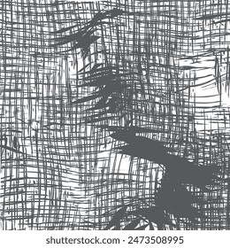 Detail, old, torn mesh fabric with damaged threads. Broken netting, graphics in black and white. Grunge vector seamless.