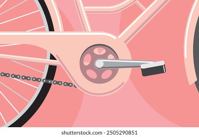 Detail of pink touring bike, soft color design, vector illustration