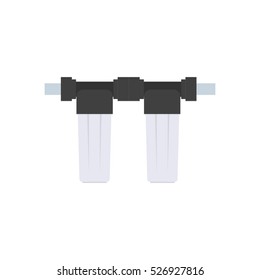 Detail for the scheme of water supply and purification of water from the well. Flat style. Two small empty glass bulb cartridge filter filter