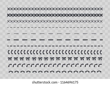 Detail stitched vector patterns. Sewing seams pattern.