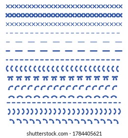 Detail stitched vector patterns. Sewing seams pattern.