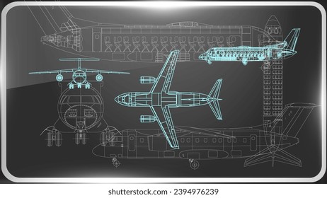 The detail technical drawing of a commercial passenger airplane