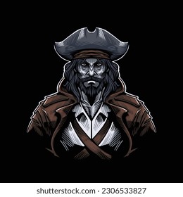 detail T-shirt Illustration of a pirate captain wearing brown coats