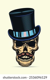 Detail Vector Illustration Vintage monochrome gangster skull 
