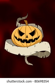 Detail Vector of Jack-o-lantern and blank banner