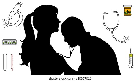 detail vector silhouette of doctor and woman