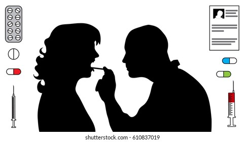 detail vector silhouette of doctor and woman