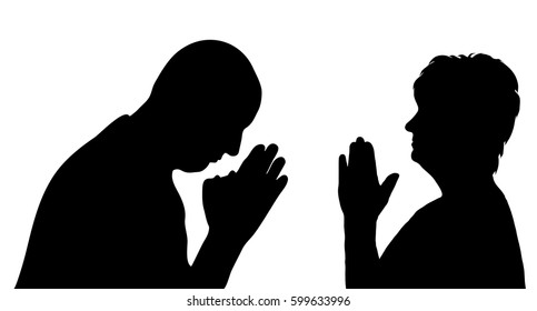 detail vector silhouette of people who pray