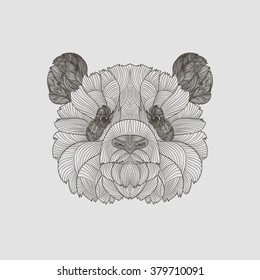 Detail zentangle. Boho hand drawn stile panda portrait. Vector illustration. 