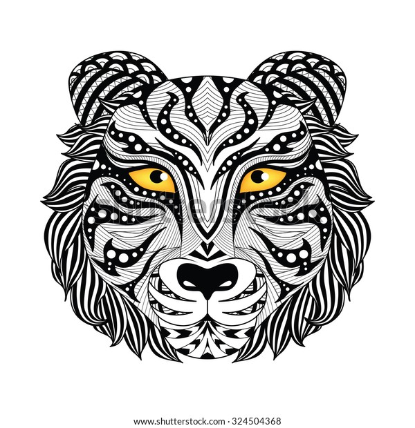 Detail Zentangle Tiger Coloring Pagetattoo Shirt Stock Vector (Royalty ...