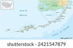 detaild florida keys road and travel vector map