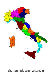 detaile vector Italy map with all regions