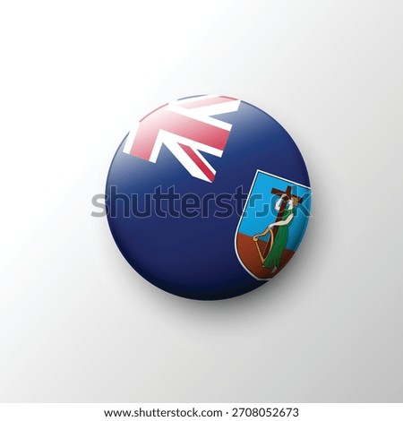 A detailed 3D circular badge presenting the Montserrat flag, showing the blue field, Union Jack, and emblematic woman with a harp in a vivid glossy style.
