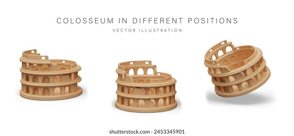 Detailed 3D Colosseum in various positions. Architectural monument of Italy, symbol of Rome