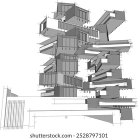 A detailed 3D illustration of modern architecture, showcasing sleek lines, contemporary design, and innovative structure.