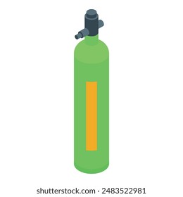 Detailed 3d isometric vector illustration of a green oxygen tank for medical equipment with clean and simple design, isolated on a white background