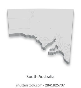 Detailed 3D map illustration showcasing the state of South Australia, highlighting its local government areas and geographical features. Ideal for educational purposes, presentations, or design projects.