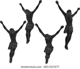 Detailed 3D religious model sheet of Jesus Christ on the crucifix featuring a traditional sacred sculpture pose, perfect for cathedral visualization, Christian education, and Easter seasonal rendering