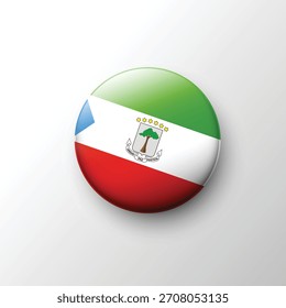 Un detallado Botón redondo en 3D que muestra la bandera de Guinea Ecuatorial con franjas verdes, blancas y rojas y el escudo nacional en el centro.