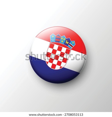A detailed 3D round button showing the Croatia flag including the red-white checkered shield and the decorative crown above it.