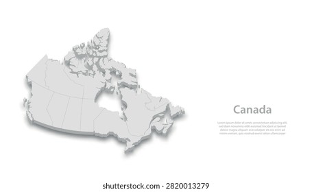 Detailed 3D topographic map of Canada featuring a subtle shadow and text placeholder. Ideal for travel guides, presentations, or educational materials.