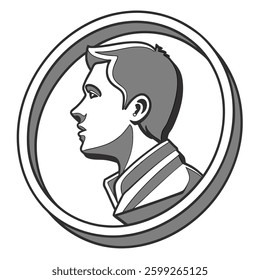 A detailed, 3D user profile icon representing a person’s account. The icon features a stylized human silhouette or avatar inside a circular frame, slightly embossed for a raised effect. 