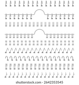 Detailed 3D wire spine set showing loop transitions, suitable for notebook mockups, design presentations, and binding process demonstrations, ideal for animation, motion design, or industrial