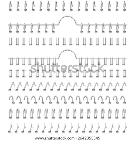 Detailed 3D wire spine set showing loop transitions, suitable for notebook mockups, design presentations, and binding process demonstrations, ideal for animation, motion design, or industrial