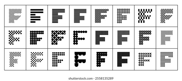 Detailed abstract letter F logo icon set