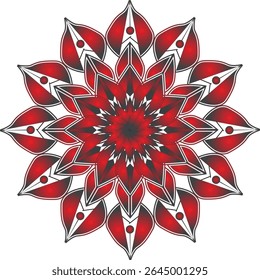 A detailed abstract mandala design with red and black tones, floral and geometric patterns, perfect for backgrounds, meditation themes, textile prints, yoga visuals, or decorative artwork.

