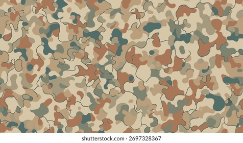 A detailed abstract pattern featuring irregular shapes in earth tones and muted blues.