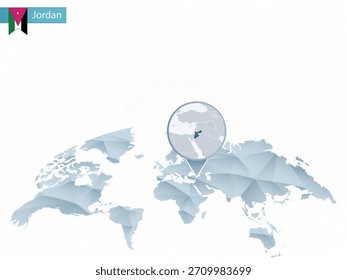 Detailed Abstract rounded World Map with pinned detailed Jordan map. Vector Illustration.