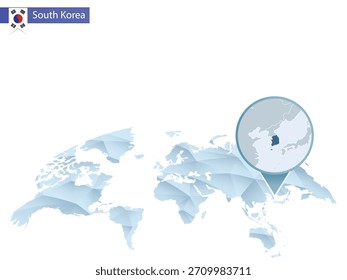 Detalhado Abstract arredondado Mapa do Mundo com pinned detalhado mapa da Coreia do Sul. Ilustração de vetor.