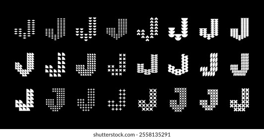 Detailed abstract shape letter J logo vector set