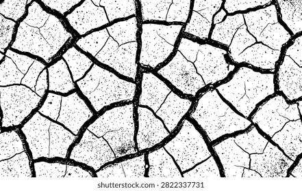 Detailed abstract surface showing parched ground with intricate web of fissures conveying desolation and ecological crisis. Useful for environmental campaigns.