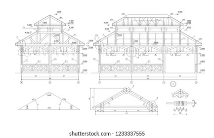 Detailed achitectural drawing swimming pool enclosure  Vector  technical industrial