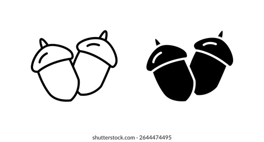 Detailed acorns icon set symbolizing oak trees, forest nature, and autumn elements. Great for themes of environment, growth, and natural resources.