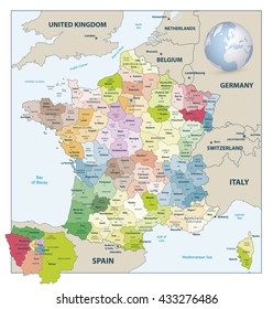 Mapa detallado de las divisiones administrativas de Francia