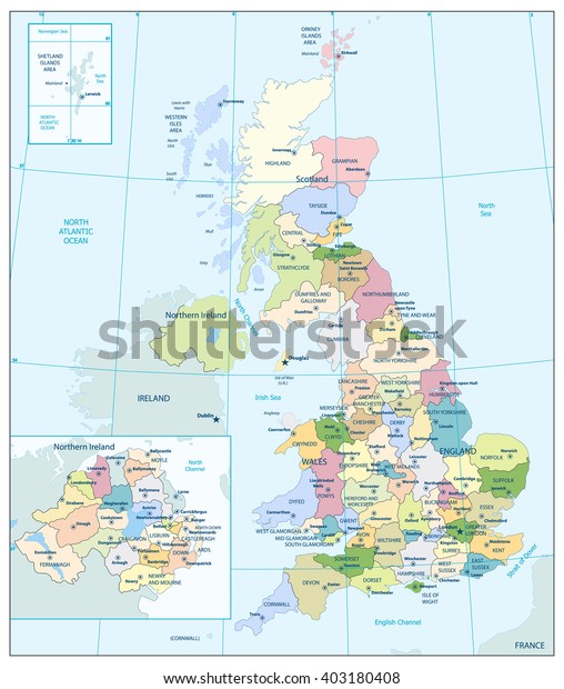 Detailed Administrative Map Great Britain All Stock Vector (Royalty ...