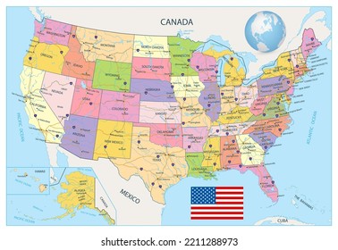 Detailed Administrative Map Usa Cities Towns Stock Vector (Royalty Free ...