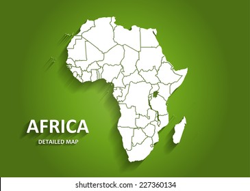 Detailed Africa Map on Green Background with Shadows (EPS10 Vector)